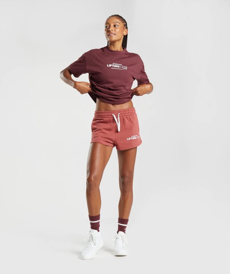 Women's Gymshark Social Club Oversized T-Shirts Burgundy | CA 180N6A